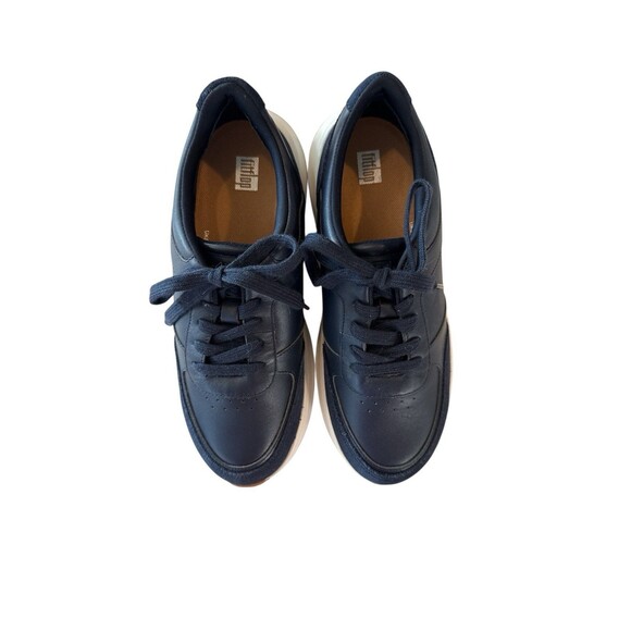 FitFlop F-Mode Leather Suede Flatform Sneaker SZ 7.5 Slip Resistant Navy NEW - Picture 2 of 9